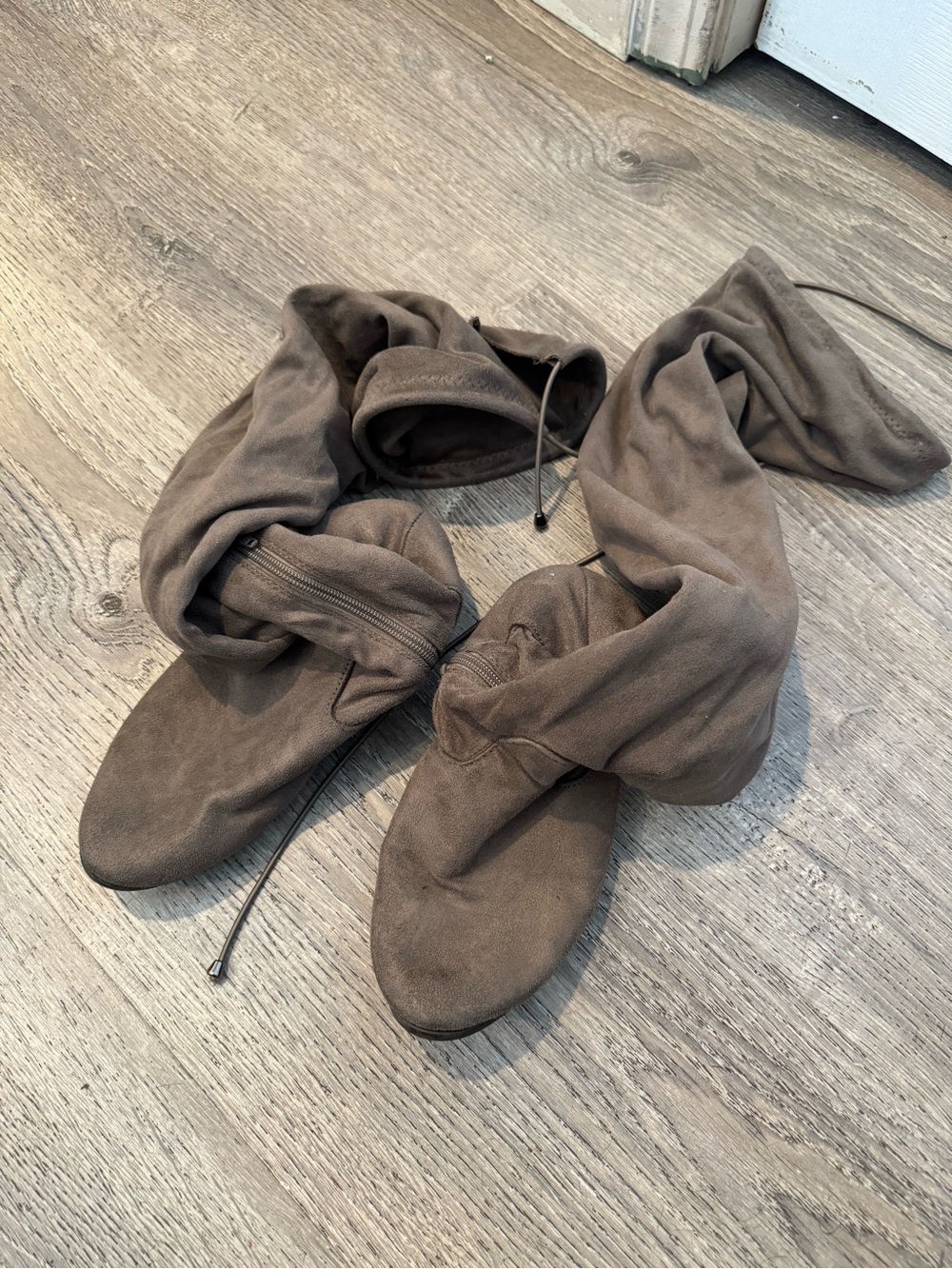 Brown Over-the-Knee Scrunch Suede Boots